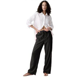 NWT GAP Linen Wide-Leg Pull-On Pants Black XS